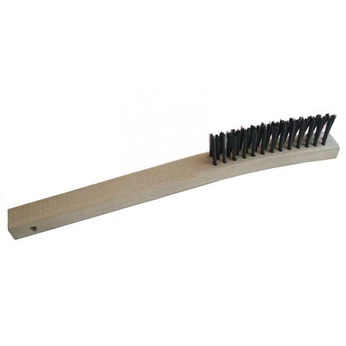 3 x 13 Row V-shaped Trim 0.012" Stainless Steel Wire and 13-3/4" Wood Handle Scratch Brush