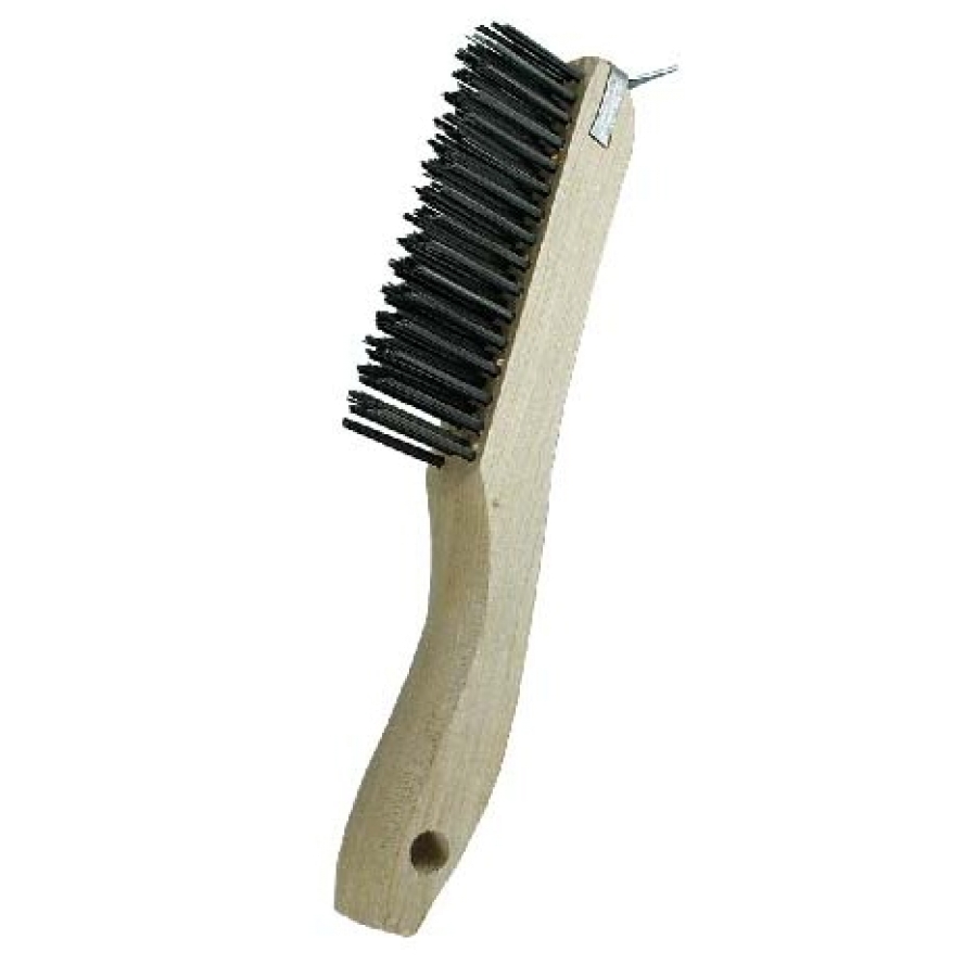 4 x 16 Row 0.012" Stainless Steel Wire and Wood Shoe Handle with Scraper Scratch Brush