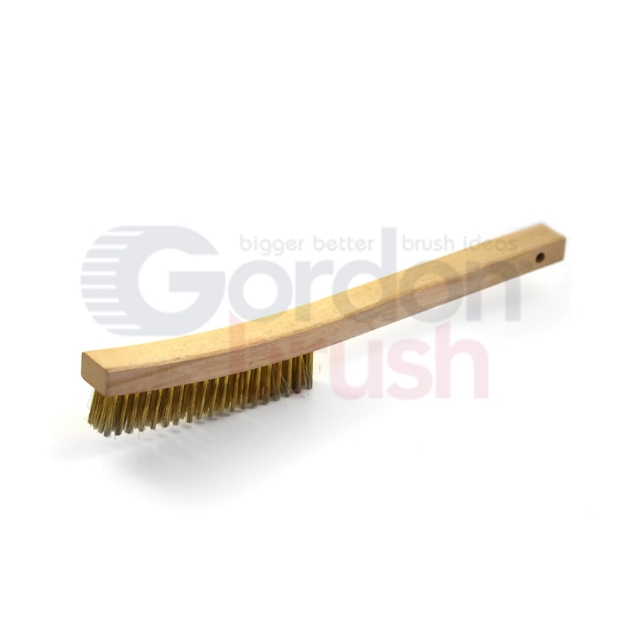 4 x 19 Row 0.012" Brass Wire and 13-3/4" Curved Wood Handle Scratch Brush