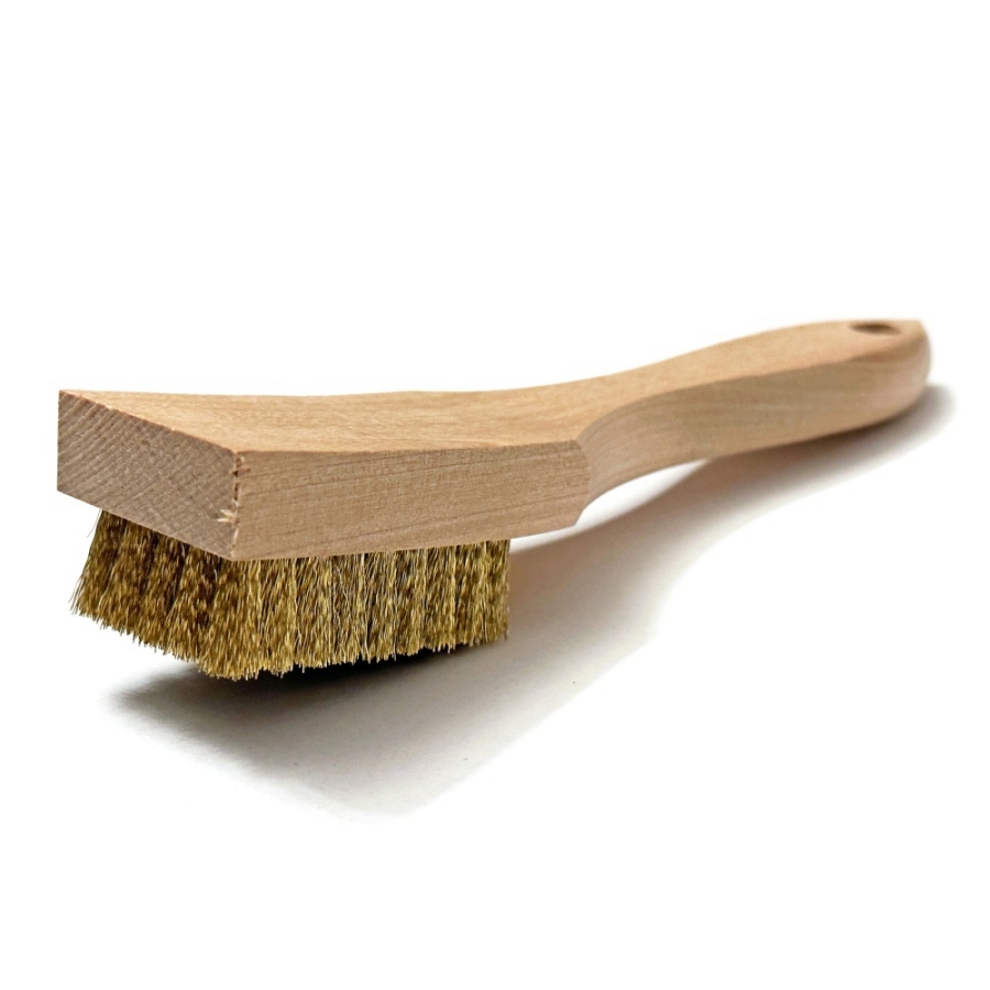 5 x 9 Row 0.006" Brass Bristle and Shaped Wood Handle Scratch Brush