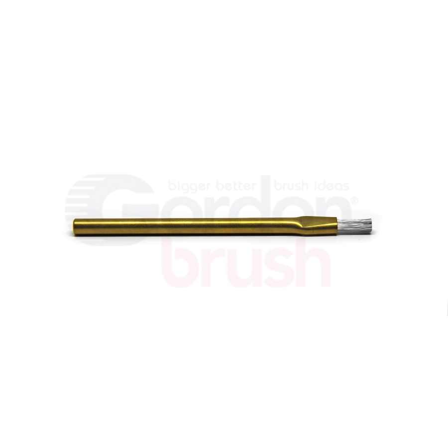 1/4" Diameter, 0.006" Stainless Steel Bristle, Brass Handle and 1/2" Trim Brass Applicator Brush 2