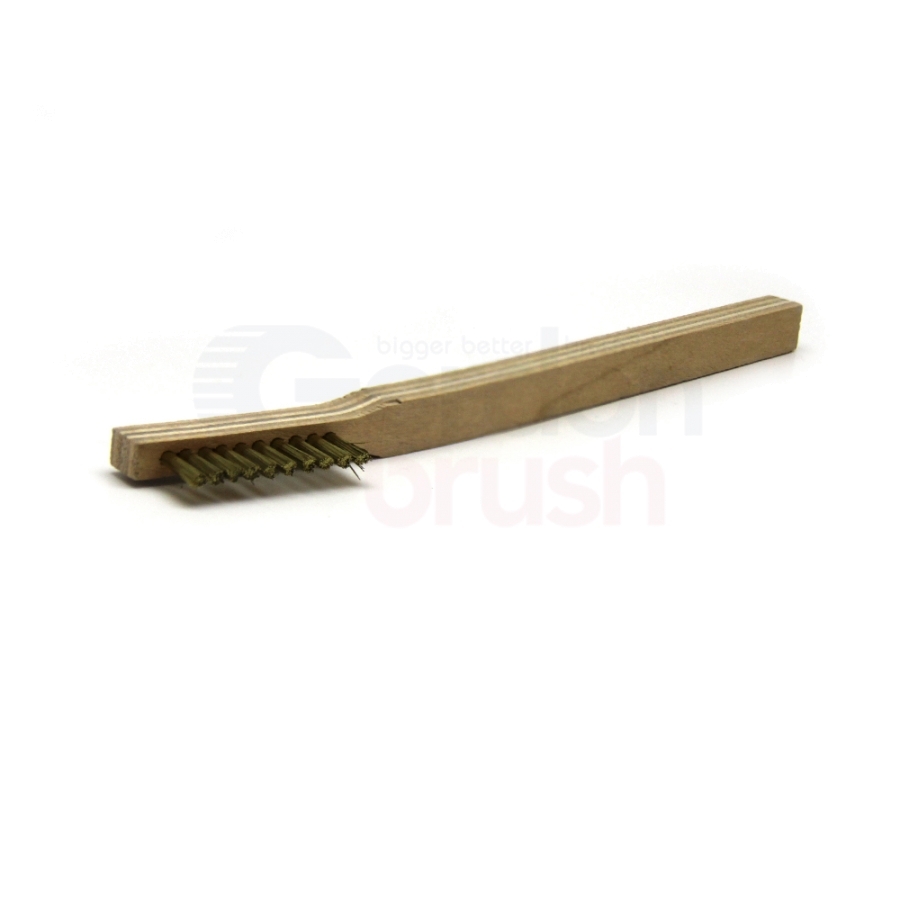 1 x 10 Row .003" Brass Bristle and Plywood Handle Scratch Brush 2