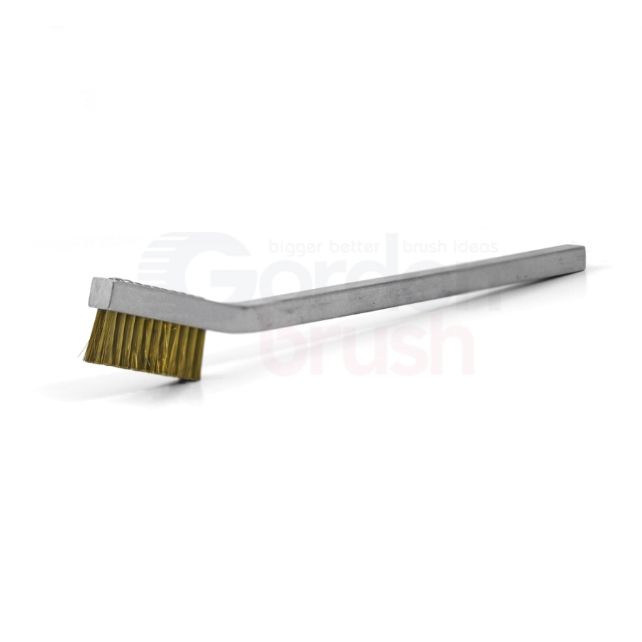 2 x 11 Row 0.003" Brass Wire and Aluminum Handle Hand-Laced Scratch Brush 1
