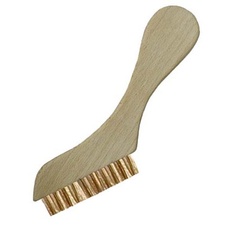 2 x 12 Row 0.006" Brass Bristle and Angled Wood Handle Scratch Brush 1