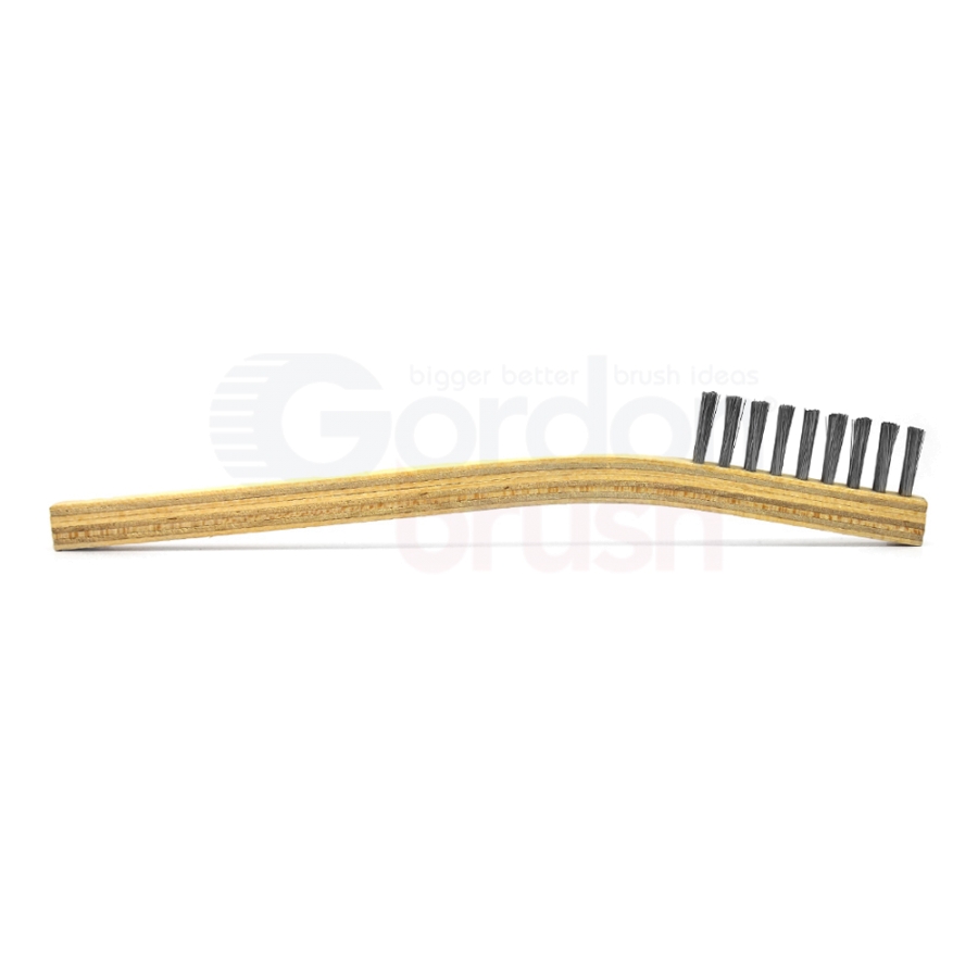 2 x 9 Row 0.006" Stainless Steel Bristle and Wood Handle Brush 3