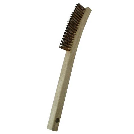 3 x 19 Row 0.012" Phosphor Bronze Wire and 13-3/4" Curved Wood Handle Scratch Brush
