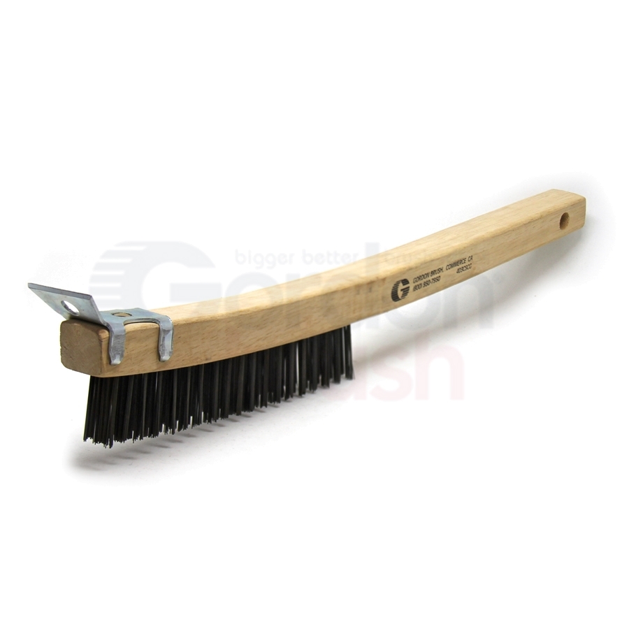 3 x 19 Row 0.013" Carbon Steel Wire and 13-3/4" Wood Handle with Scraper Scratch Brush