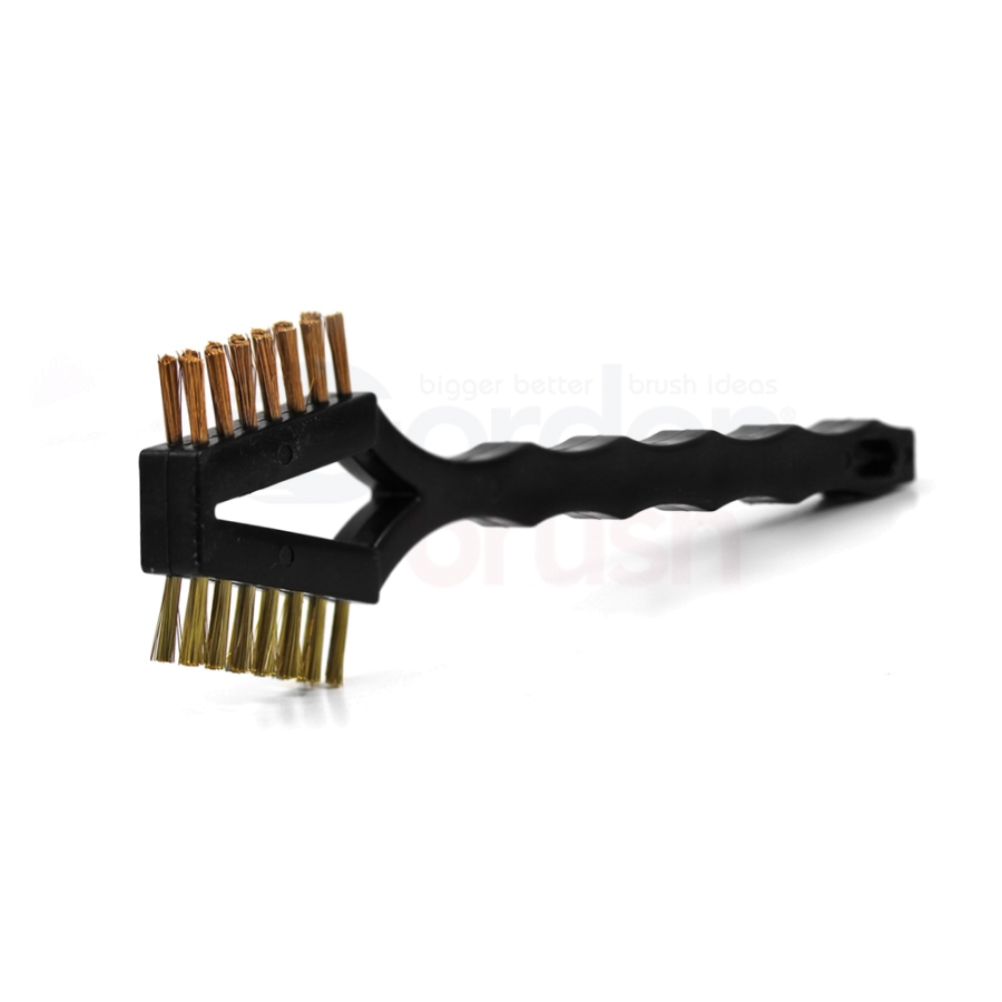 3 x 7 Row 0.006" Brass and 0.006" Phosphor Bronze Bristle, Plastic Handle Double-Headed Brush 1