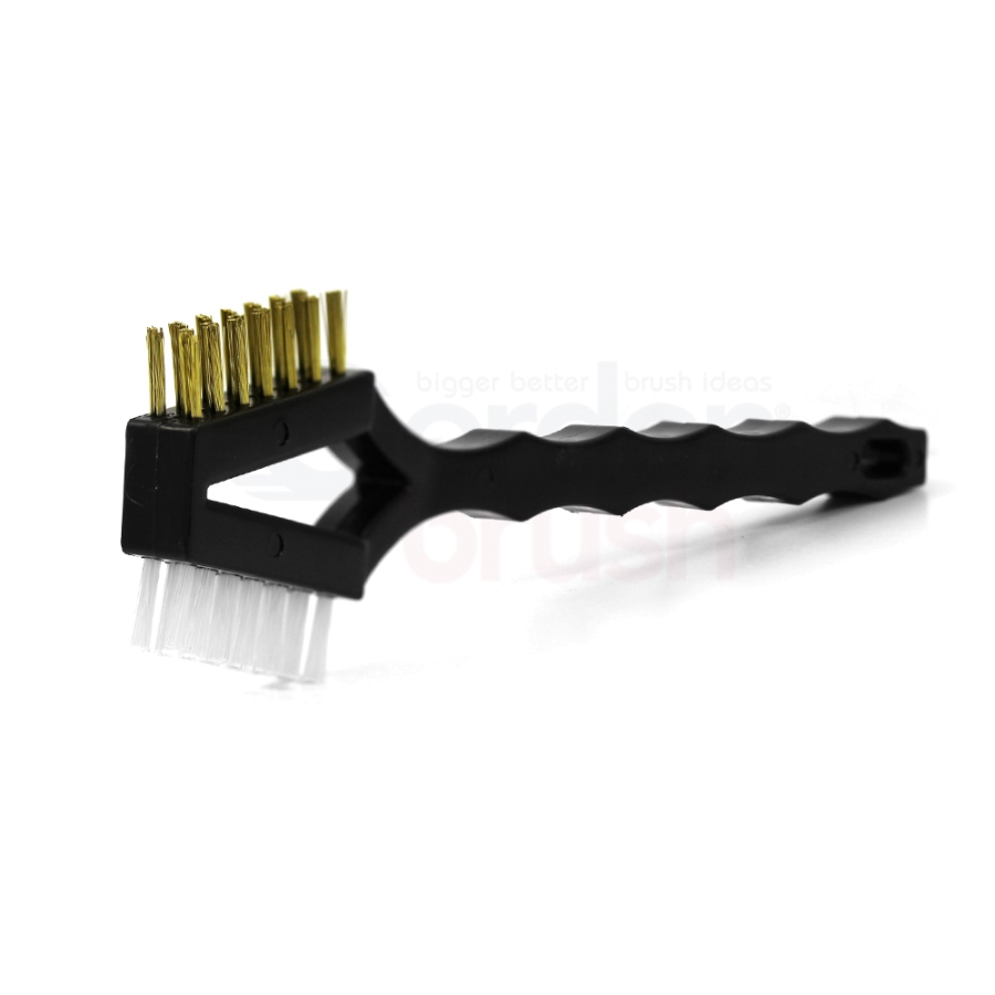3 x 7 Row 0.006" Brass and 0.016" Nylon Bristle, Plastic Handle Double-Headed Brush