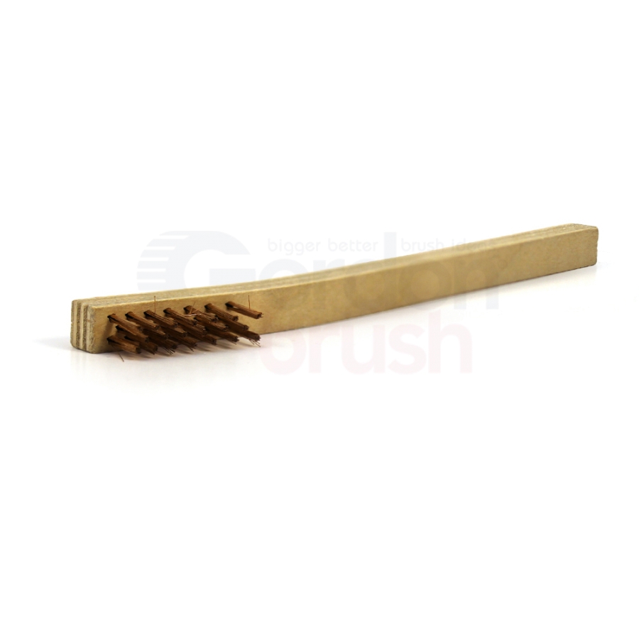 3 x 7 Row 0.006" Phosphor Bronze Bristle and Plywood Handle Scratch Brush 2
