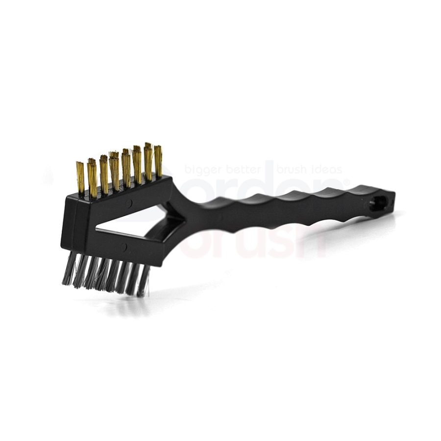 3 x 7 Row 0.006" Stainless Steel and 0.006" Brass Bristle, Plastic Handle Double-Headed Brush 1
