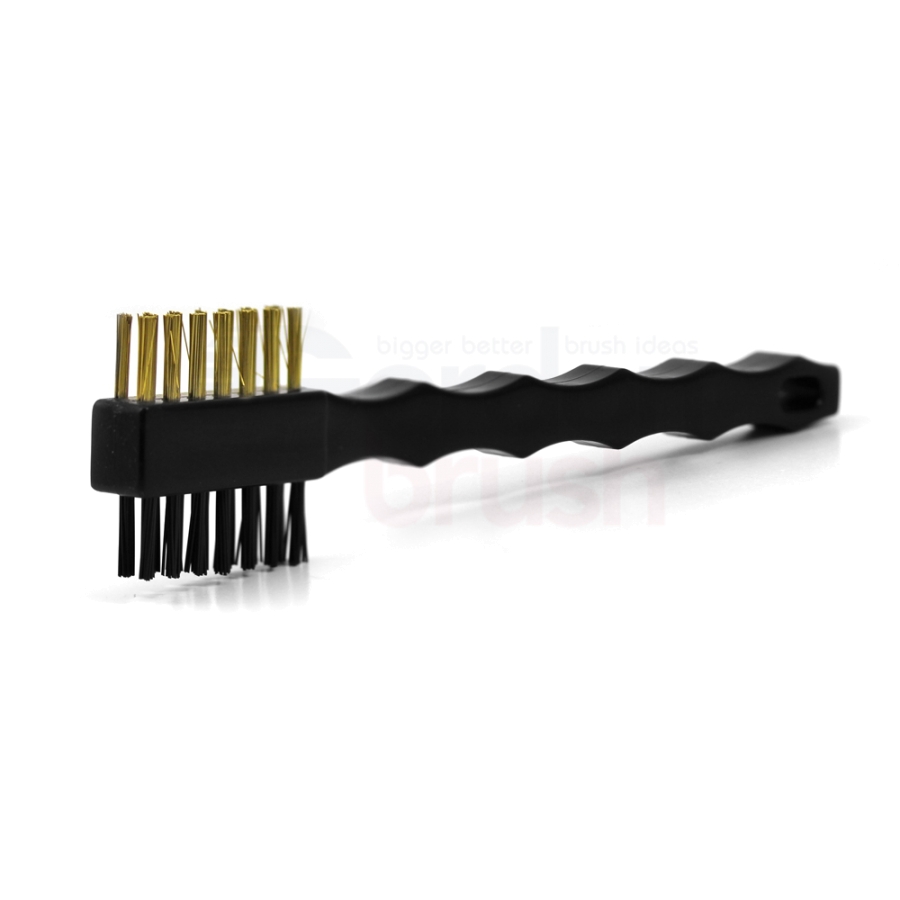 3 x 7 Row 0.008" Brass and 0.018" Nylon Bristle, Plastic Handle Double-Headed Brush 1