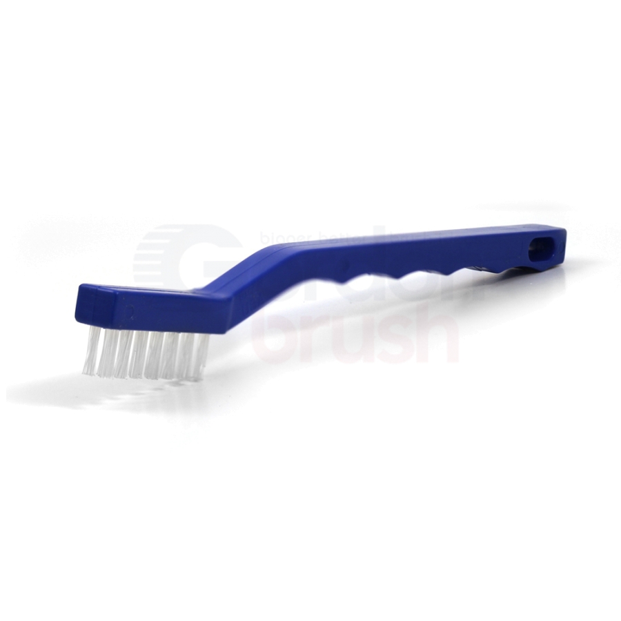 3 x 7 Row 0.020" Nylon Bristle and Blue Plastic Handle Scratch Brush 1