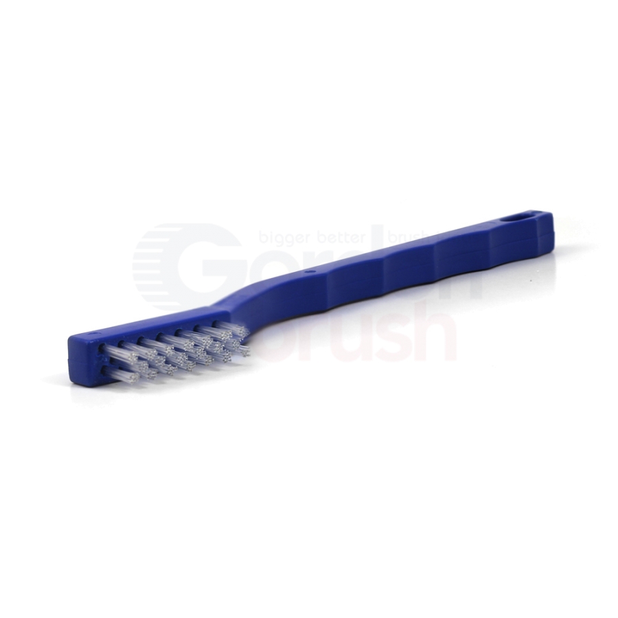3 x 7 Row 0.020" Nylon Bristle and Blue Plastic Handle Scratch Brush 2