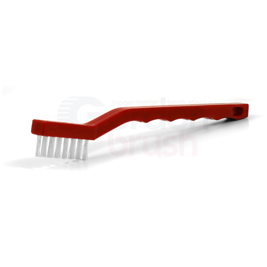 3 x 7 Row 0.020" Nylon Bristle and Red Plastic Handle Scratch Brush