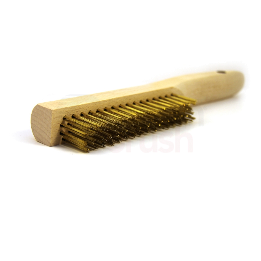 4 x 16 Row 0.012" Brass Wire and Wood Shoe Handle Scratch Brush 2