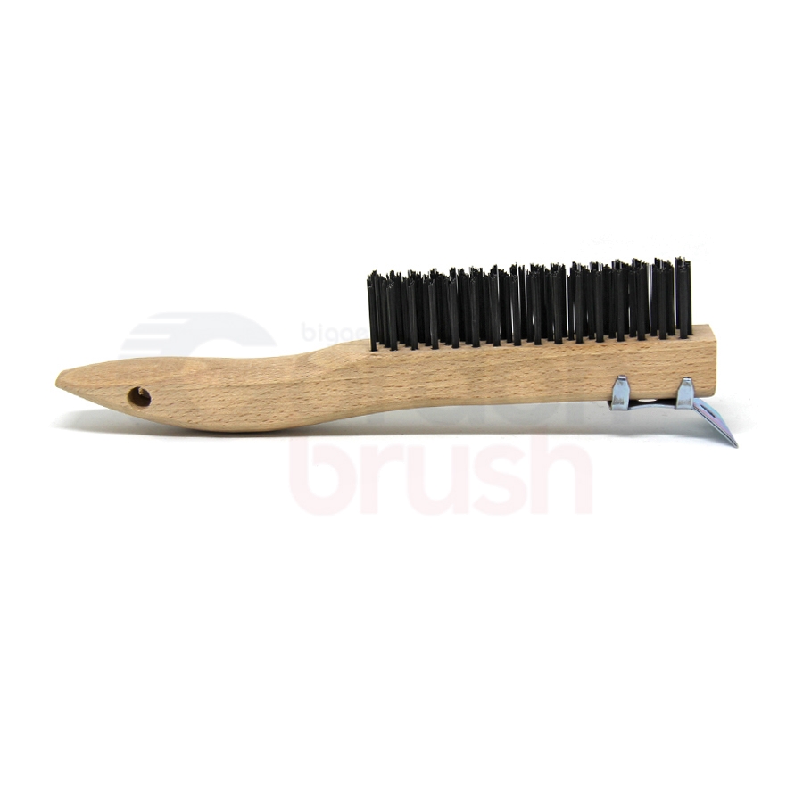 Wire Scratch Brush with Wood Handle and Scraper (Carbon Steel)