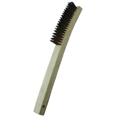 4 x 19 Row 0.012" Phosphor Bronze Wire and 13-3/4" Curved Wood Handle Scratch Brush