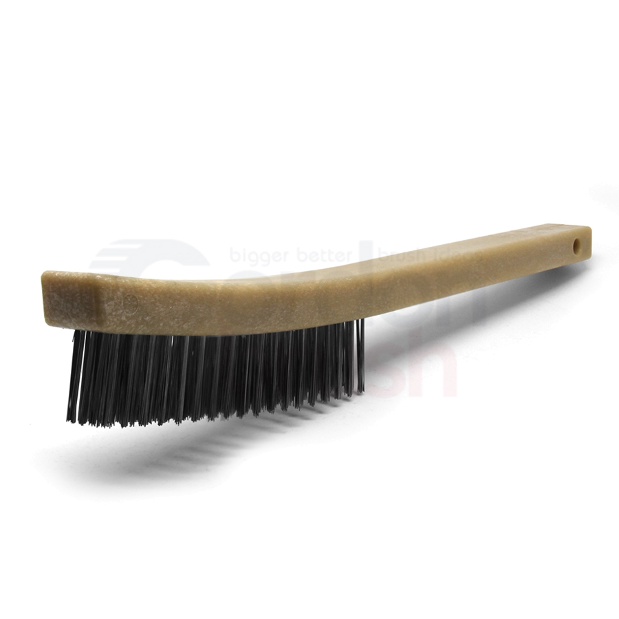 4 x 19 Row 0.012" Stainless Steel Wire and 13-3/4" Curved Plastic Handle Scratch Brush