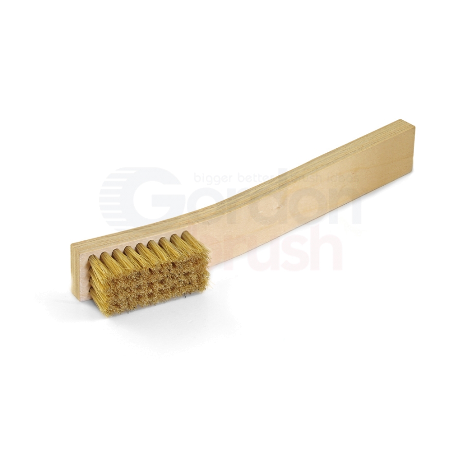 TOUGH GUY Scratch Brush: Curved Handle, Brass, Wood, 5 3/4 in Brush Lg, 7  1/2 in Handle Lg