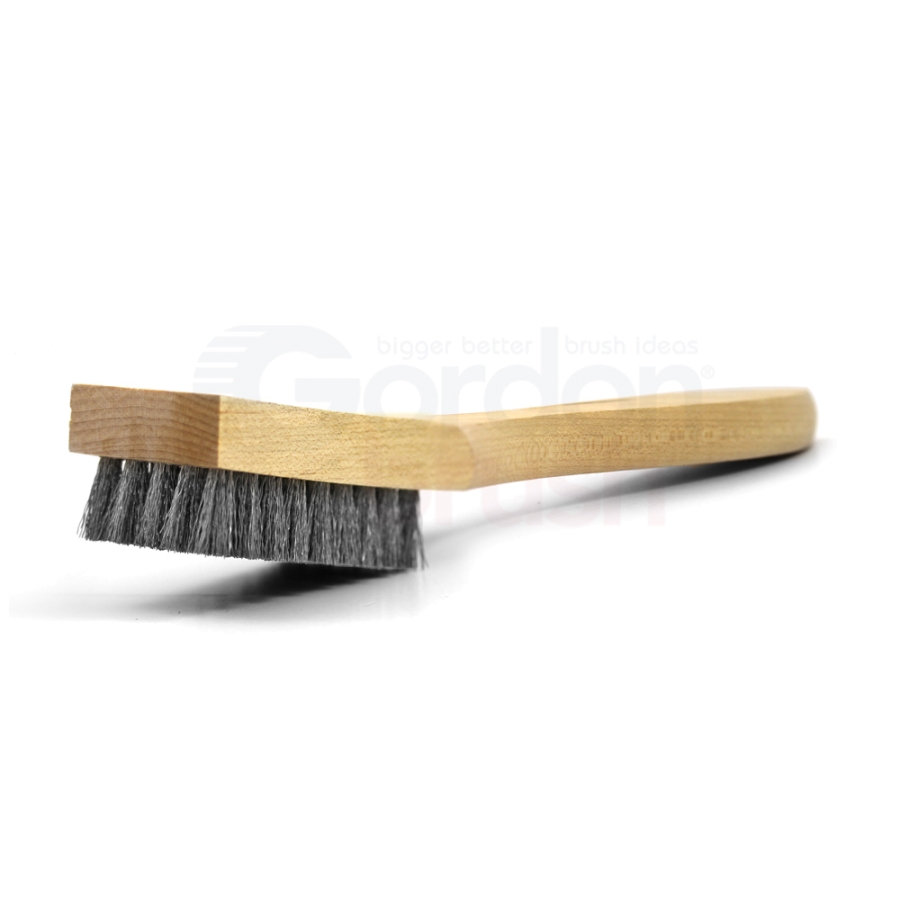 5 x 9 Row 0.006" Stainless Steel Bristle and Shaped Wood Handle Scratch Brush