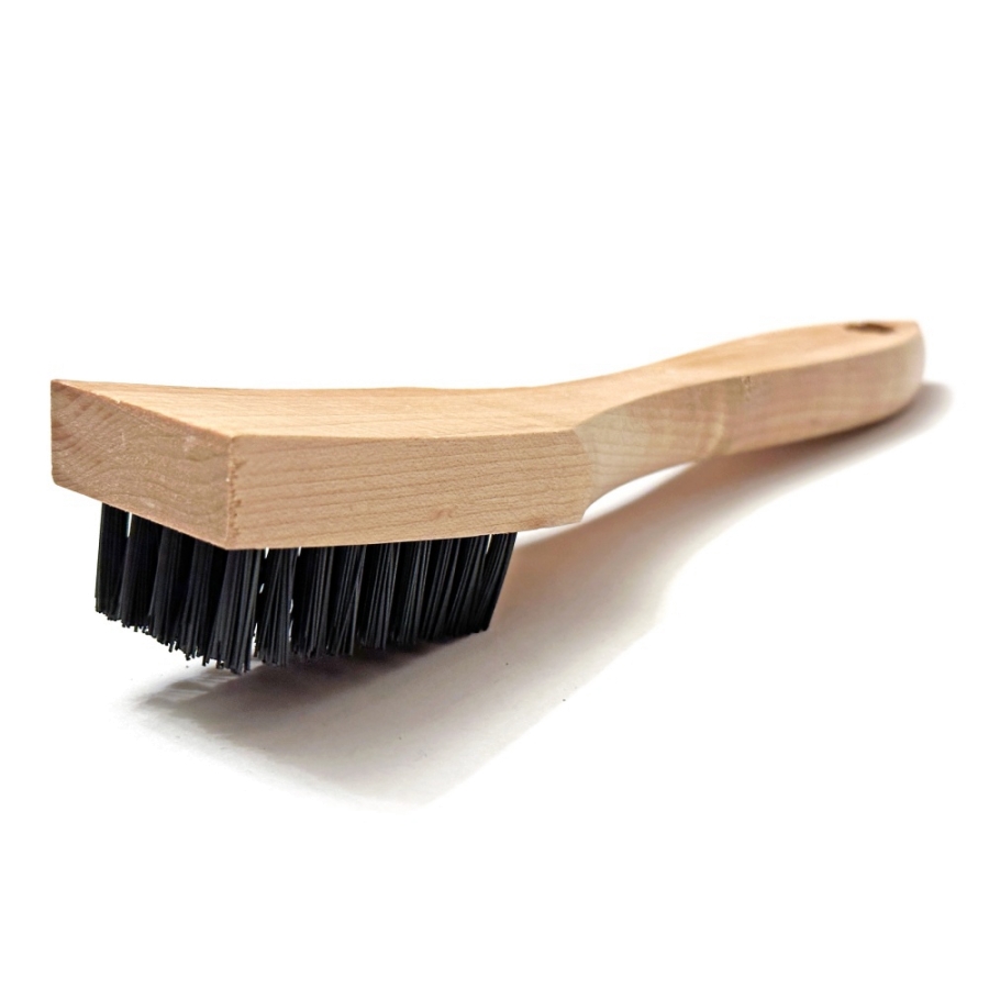 5 x 9 Row 0.018" Nylon Bristle and Shaped Wood Handle Scratch Brush