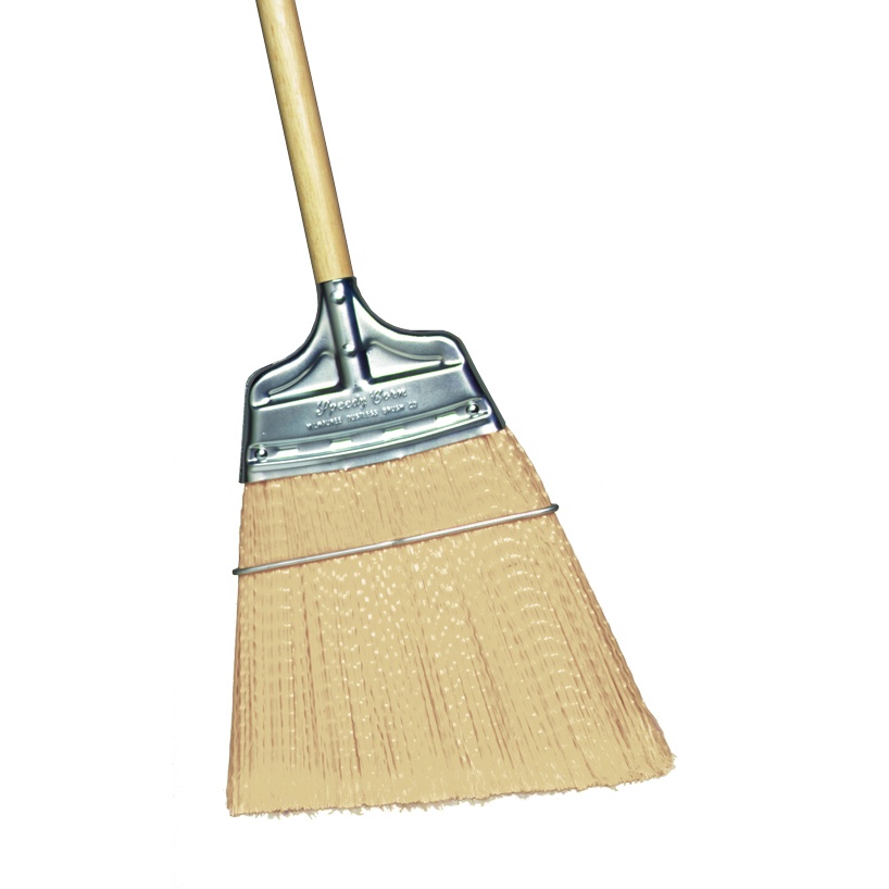 Angled Moderate Stiffness Speedy Corn® Broom with Polypropylene Bristles and Wood Handle