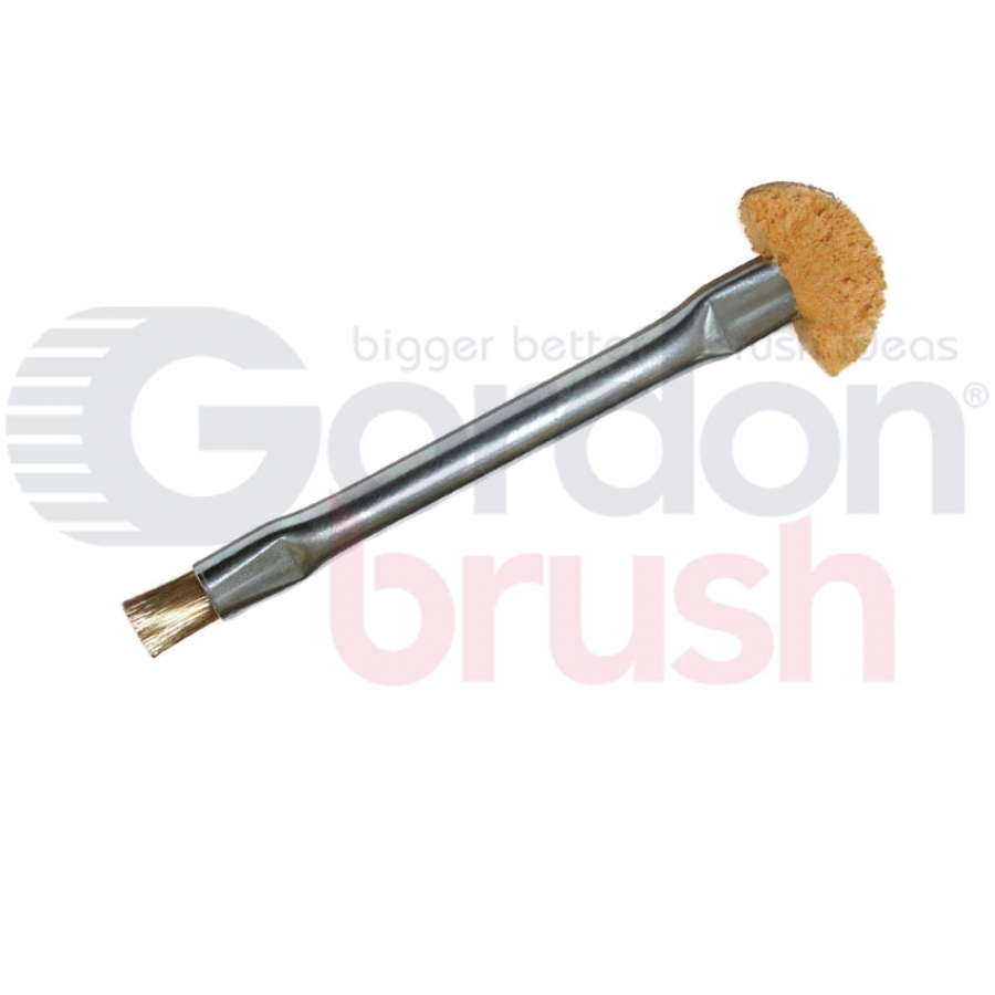 Double-ended Applicator Brush — 1/2" Flat 0.003" Brass Wire / Sponge with Zinc-Plated Steel Handle 1