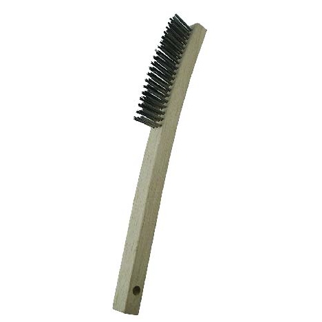 Economy 3 x 19 Row 0.012" Stainless Steel Wire and 13-3/4" Wood Handle Scratch Brush